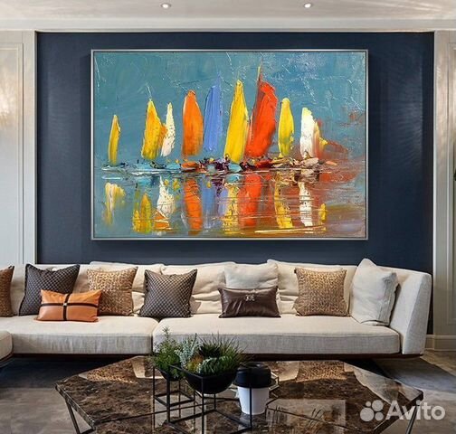 Картины маслом для интерьера с лодками Яхты в море