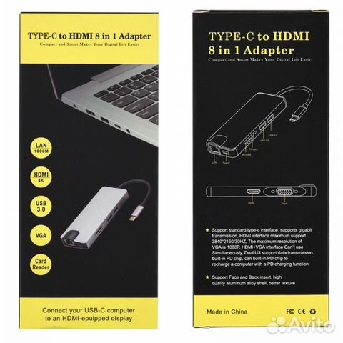Универсальный переходник 8в1 для порта USB type-C Универсальный переходник 8в1 для порта USB type-C