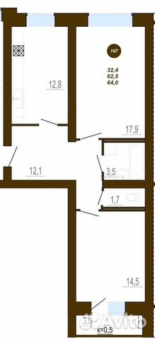 2-к квартира, 64 м², 3/10 эт. 2-к квартира, 64 м², 3/10 эт.