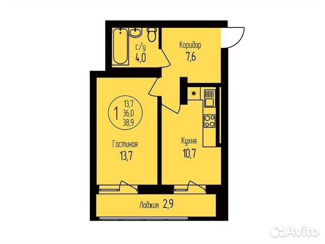 1-к квартира, 38.9 м², 14/19 эт. 1-к квартира, 38.9 м², 14/19 эт.