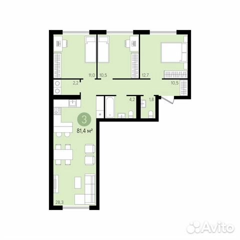 3-к квартира, 81.4 м², 6/8 эт. 3-к квартира, 81.4 м², 6/8 эт.