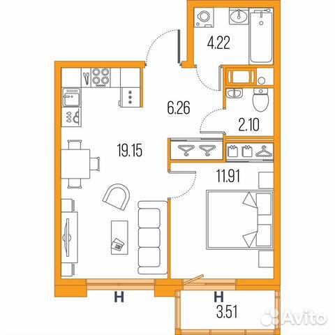 1-к квартира, 43.6 м², 5/22 эт.