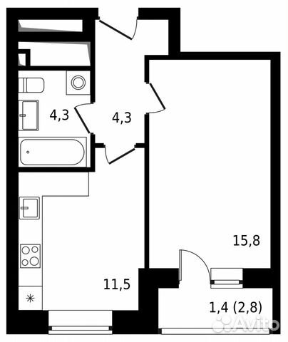1-к квартира, 37.3 м², 6/14 эт. 1-к квартира, 37.3 м², 6/14 эт.