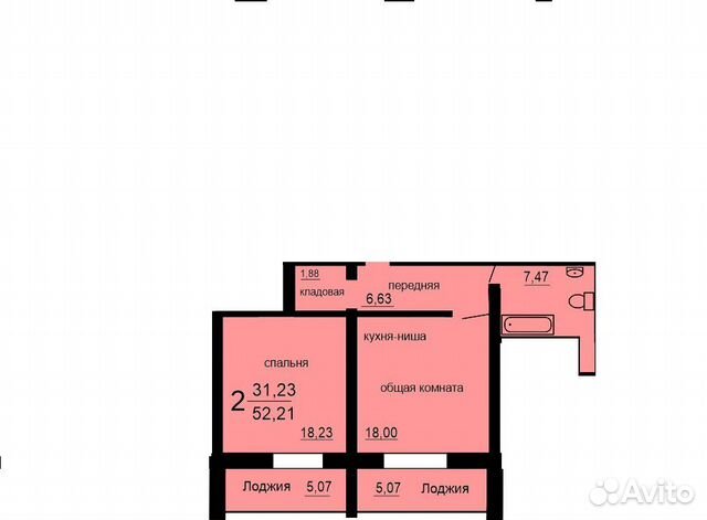 2-к квартира, 57 м², 1/10 эт.