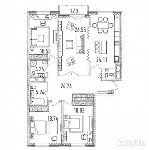 4-к квартира, 145.4 м², 6/24 эт.