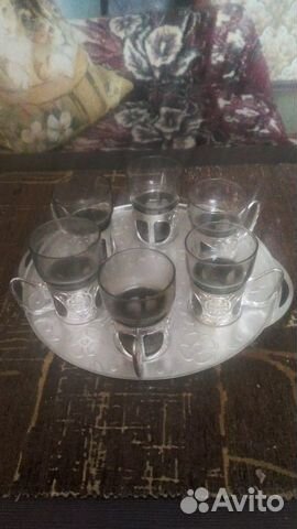 Рюмки в подстаканниках на подносе 6 шт