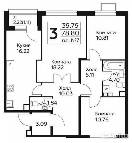 3-к квартира, 78.8 м², 2/14 эт.
