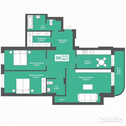 3-к квартира, 105.3 м², 15/20 эт. 3-к квартира, 105.3 м², 15/20 эт.