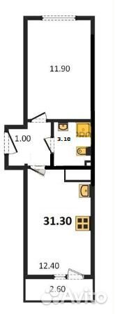 1-к квартира, 31.3 м², 12/25 эт. 1-к квартира, 31.3 м², 12/25 эт.