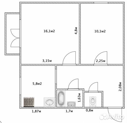 2-к квартира, 41.9 м², 2/3 эт. 2-к квартира, 41.9 м², 2/3 эт.