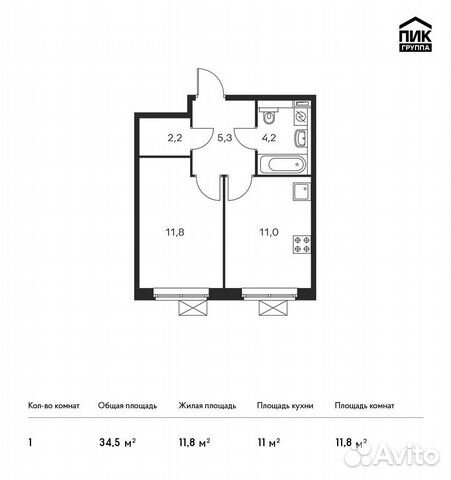 1-к квартира, 34.5 м², 2/22 эт.