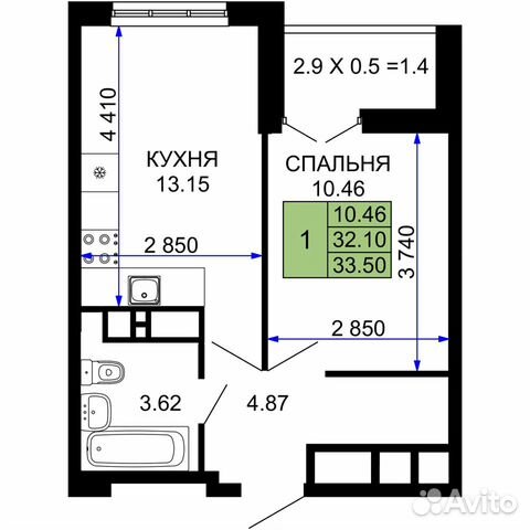 1-к квартира, 33.5 м², 10/24 эт.