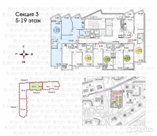 3-к квартира, 90 м², 15/22 эт.