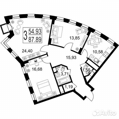 3-к квартира, 87.9 м², 6/18 эт. 3-к квартира, 87.9 м², 6/18 эт.