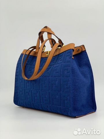 Новая женская сумка кожа + деним ткань синяя Fendi Новая женская сумка кожа + деним ткань синяя Fendi
