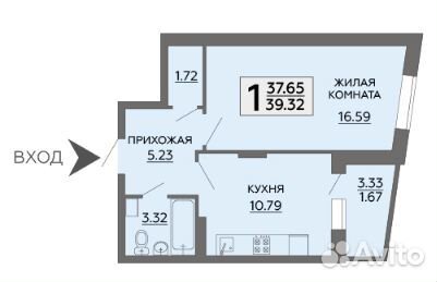 1-к квартира, 39.3 м², 11/16 эт.