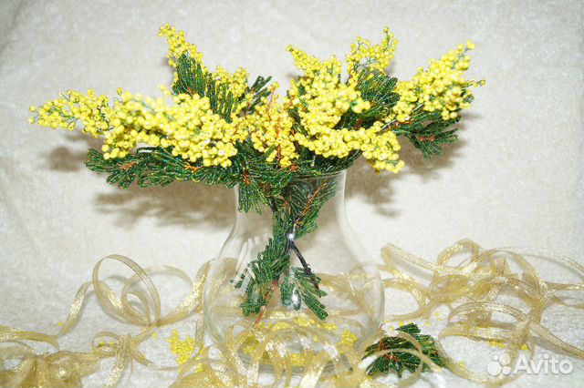 Цветы из бисера. Бархатцы. Мимоза. Лаванда. Верба