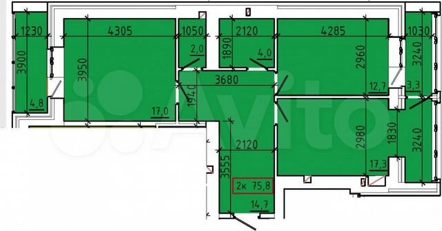2-к. квартира, 75,8 м², 5/9 эт.