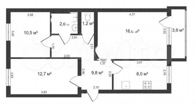 3-к. квартира, 61,2 м², 2/5 эт.