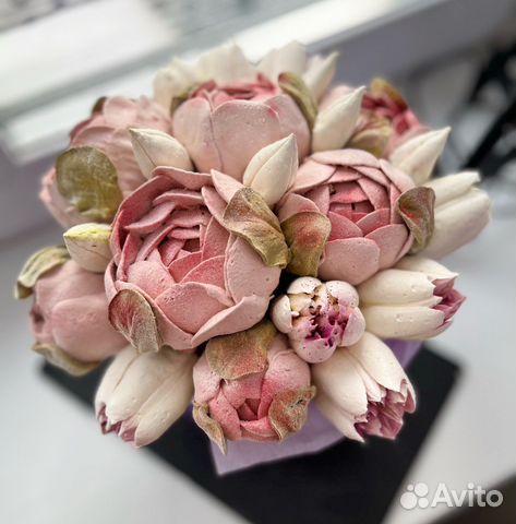 Зефирные пионы, съедобный букет, букет из зефира