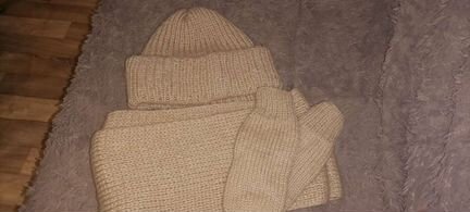 Комплект шапка шарф варежки ручной работы