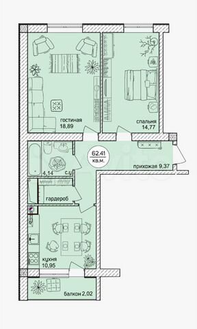 2-к. квартира, 68,9 м², 1/5 эт.