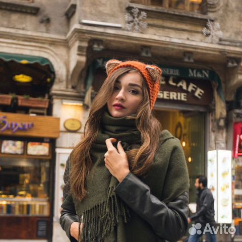 Повязка с ушками, на голову, вязаная