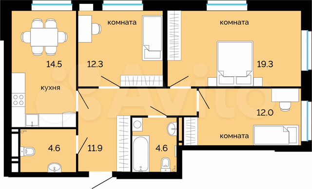 3-к. квартира, 79,2 м², 4/25 эт.