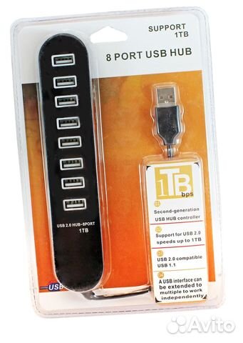 USB HUB 8 портов USB 2.0 черный, 50788