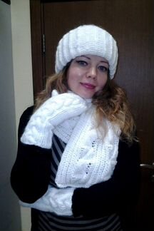 Шапка Такори, варежки, шарф. Вязаный комплект