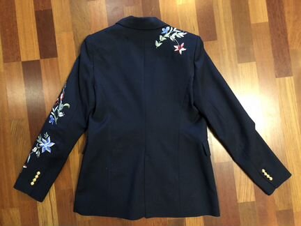 Пиджак синий zara M 44-46 с вышивкой