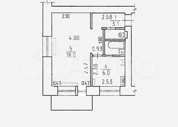 План БТИ 1 комнатной квартиры хрущевки
