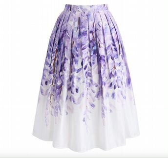 Пышная миди юбка с принтом лаванды