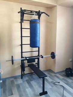 Шведская стенка с турником и брусьями и лежаком дл