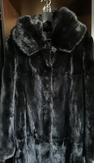 Шуба норковая черная с капюшоном 44-46