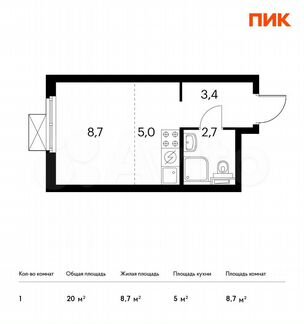Квартира-студия, 20 м², 18/31 эт.