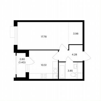 1-к квартира, 41.8 м², 20/26 эт.