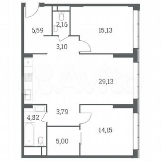 2-к квартира, 83.9 м², 17/51 эт.
