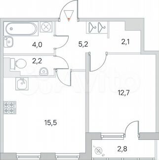1-к. квартира, 42,5 м², 2/5 эт.
