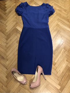 Платье-футляр синее