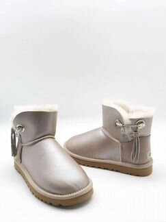 Угги кожа пудра черные замша мини натуральные