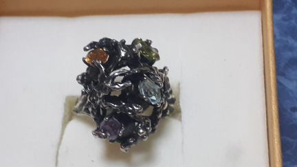 Набор серебро с камнями(кольцо и серьги) ручная ра