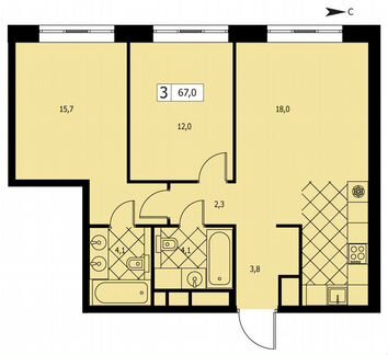 3-к квартира, 67 м², 5/14 эт.