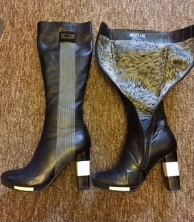 Сапоги из натуральной кожи осенние черные с белым