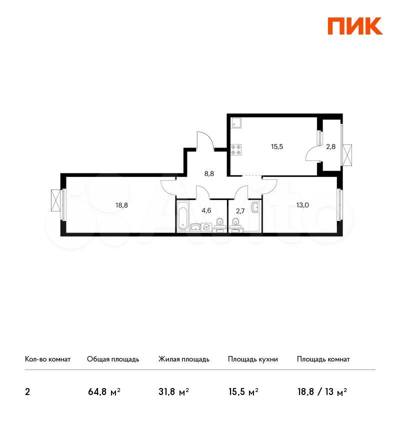 2-room apartment, 64.8 m2, 6/17 FL. 84852235904 buy 1