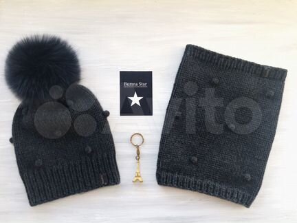 Шапка с горошками и снуд. 100 мериносовая шерсть