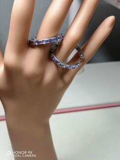 Серьги кольца серебро с танзанитом