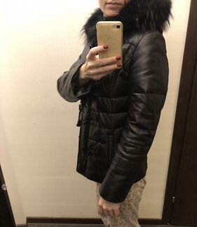 Куртка кожаная, кожаный пуховик