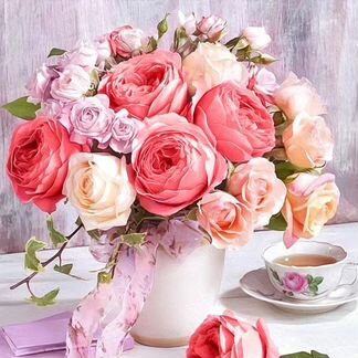Картина стразами «Пионы и розы» 40х40