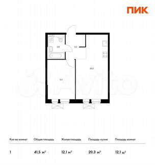 1-к квартира, 41.5 м², 16/30 эт.